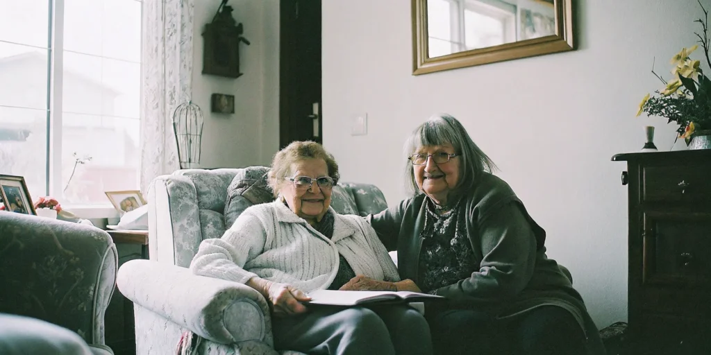 A geriatric care manager reviewing a care plan with an elderly senior in Aurora, Colorado