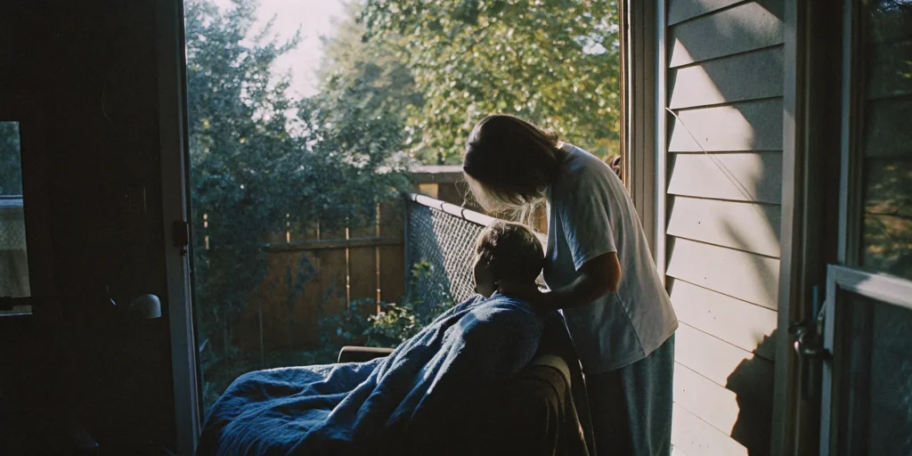 Caregiver supporting an adult during brain injury recovery at home