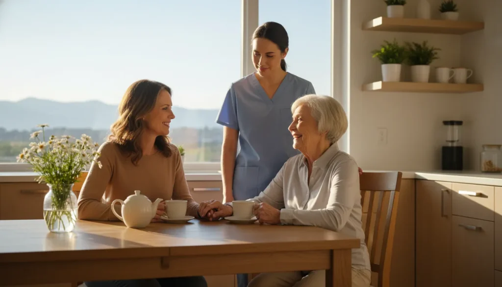 Family discussing respite care Aurora CO support at home