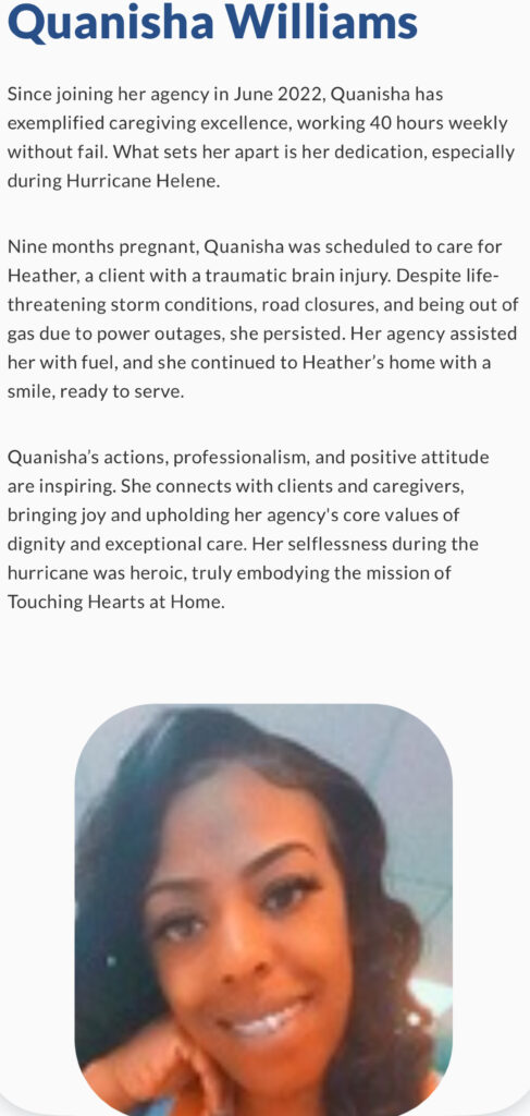 Personal Care at Home Gainesville FL - Touching Hearts at Home Caregiver Recognized Nationally